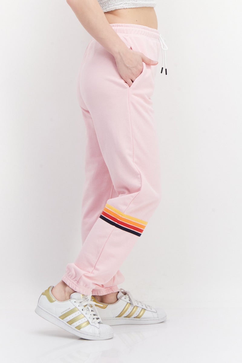 Ocean Pacific Women Drawstring Embroidered Logo Sweatpants, Pink - Image 4